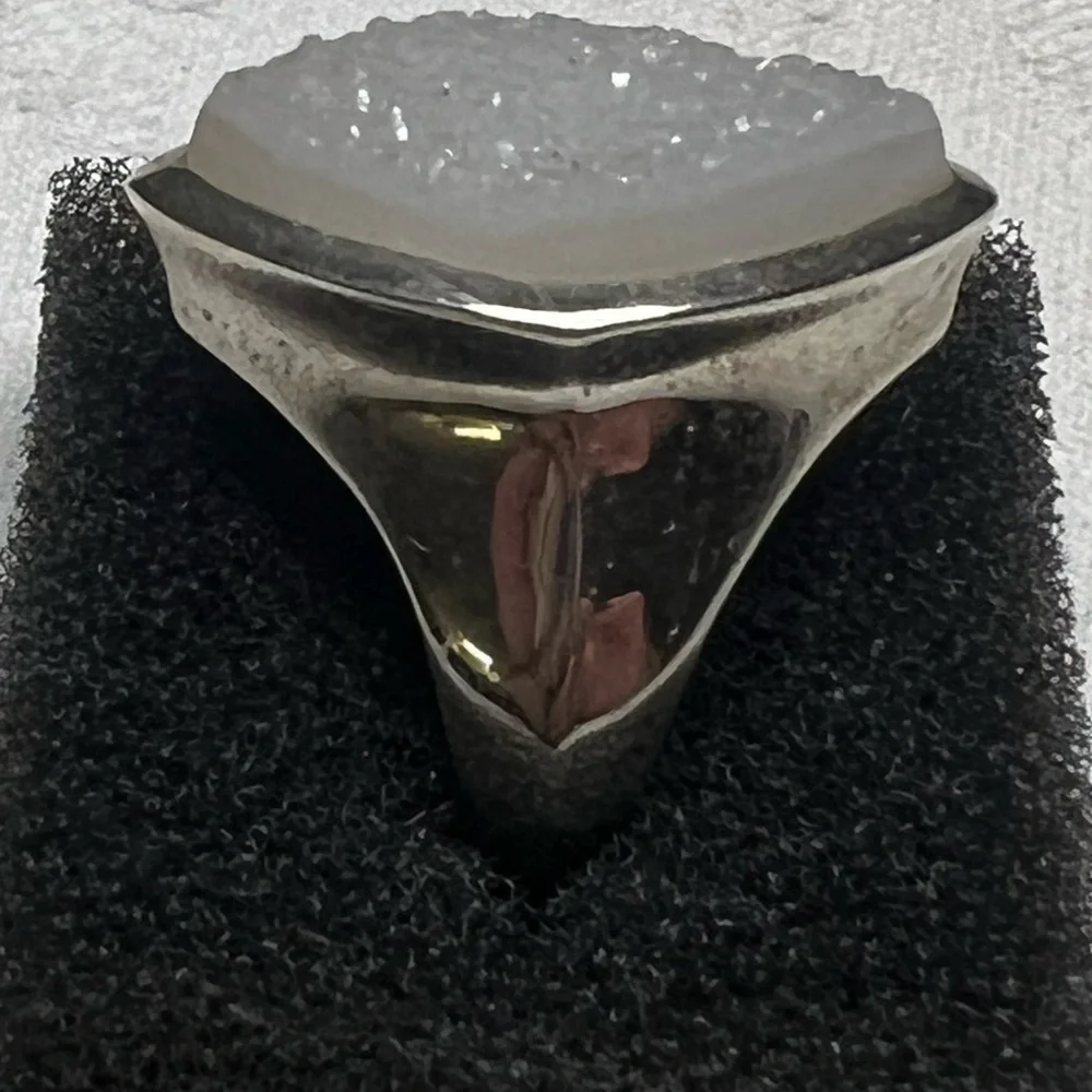 Whitney Kelly Sterling Silver Marquis Cut White Druzy Ring Size 8